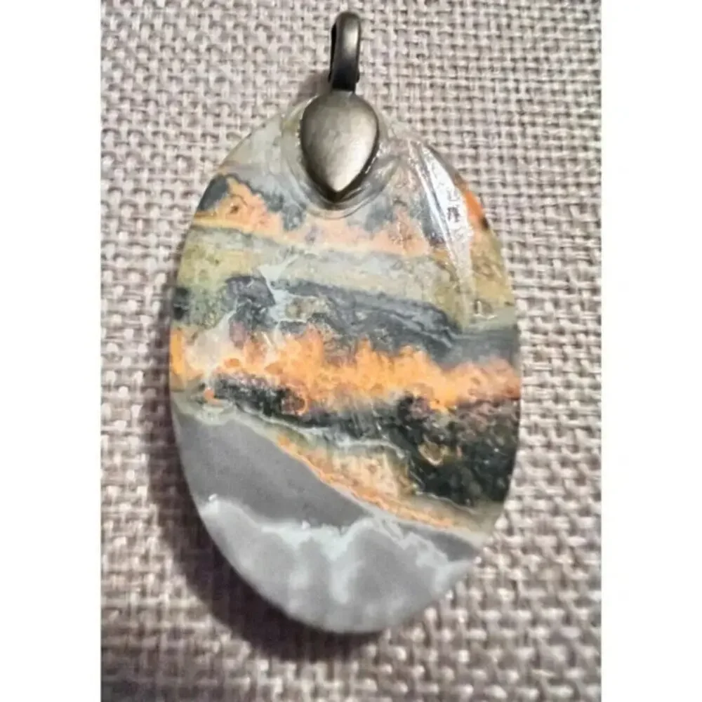 Bumble Bee Jasper Pendant 2” Natural Oval Cut Stone Beautiful Colors